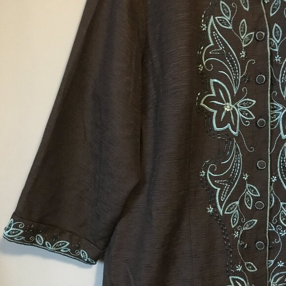 Vintage Fusion 100% Silk Floral Embroidered & Sequined Dress Jacket - Picture 4 of 16